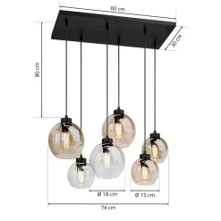 TK Lighting Cubus hengelampe, 74 cm, 6 lyskilder, klar/honning/brun, glass Sale