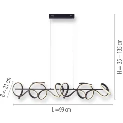JUST LIGHT. GmbH Curls LED-hengelampe, svart, metall, 99 cm lang, dimbar| Led-Innendørs|Pendellamper