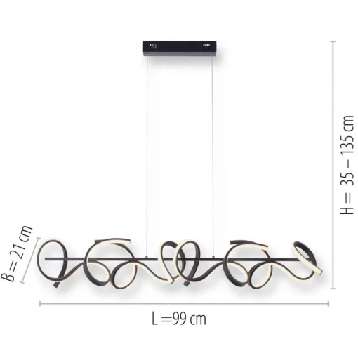 JUST LIGHT. GmbH Curls LED-hengelampe, svart, metall, 99 cm lang, dimbar| Led-Innendørs|Pendellamper