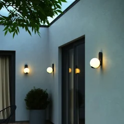 Nordlux Dalius utendørs vegglampe, svart, hvit kuppelskjerm| Vegglamper Utendørs