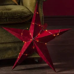 STAR TRADING Dekostjerne Velvet med Dew Drop LED-lyslenke rød| Julebelysning