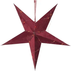 STAR TRADING Dekostjerne Velvet med Dew Drop LED-lyslenke rød| Julebelysning