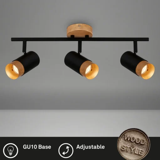 Briloner Downlight Plek GU10 svart/tre 3 lyskilder Online