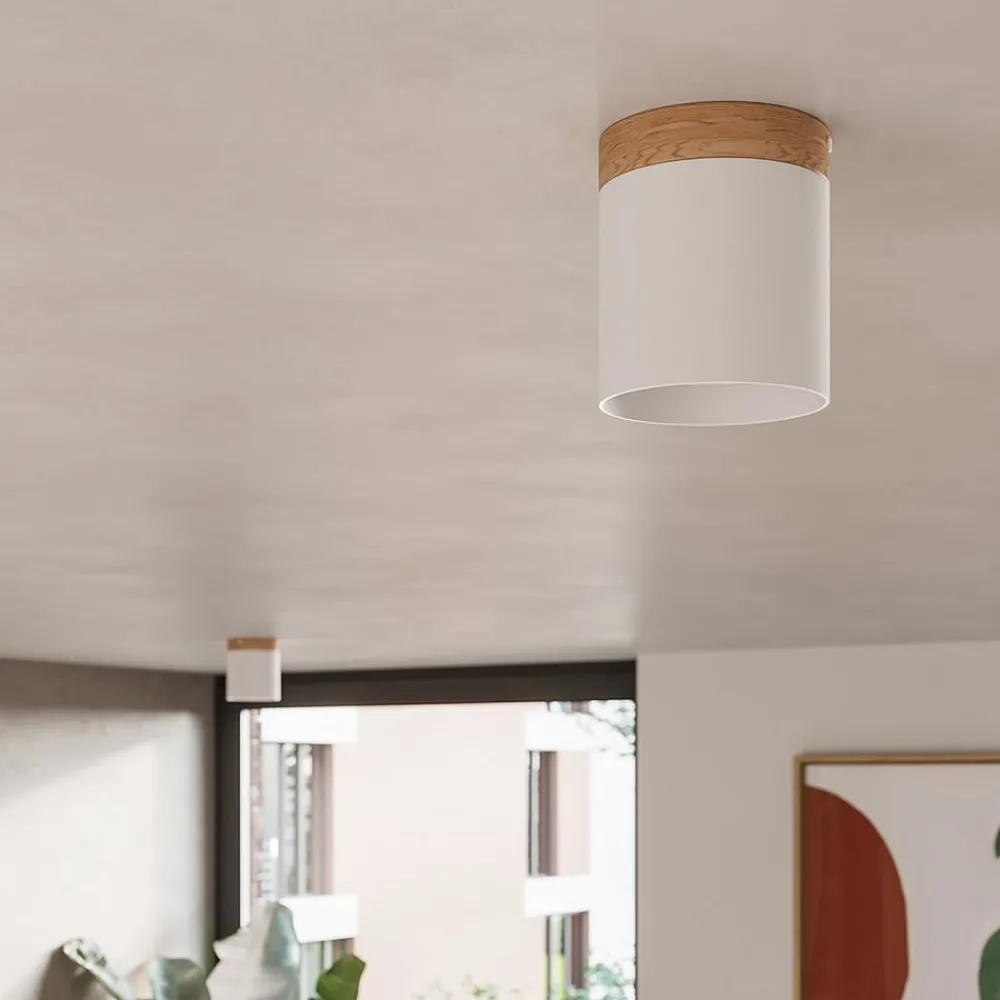 SOLLUX LIGHTING Downlight Rif, hvit, Ø 12 cm, tre, aluminium| Spotter I Tak