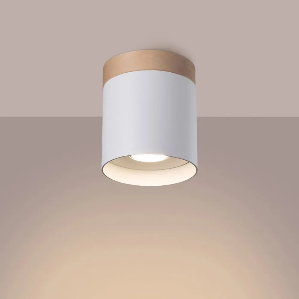 SOLLUX LIGHTING Downlight Rif, hvit, Ø 12 cm, tre, aluminium| Spotter I Tak