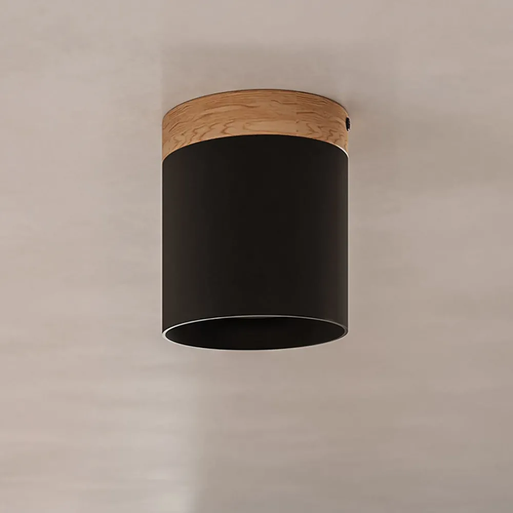 SOLLUX LIGHTING Downlight Rif, svart, Ø 12 cm, tre, aluminium Clearance