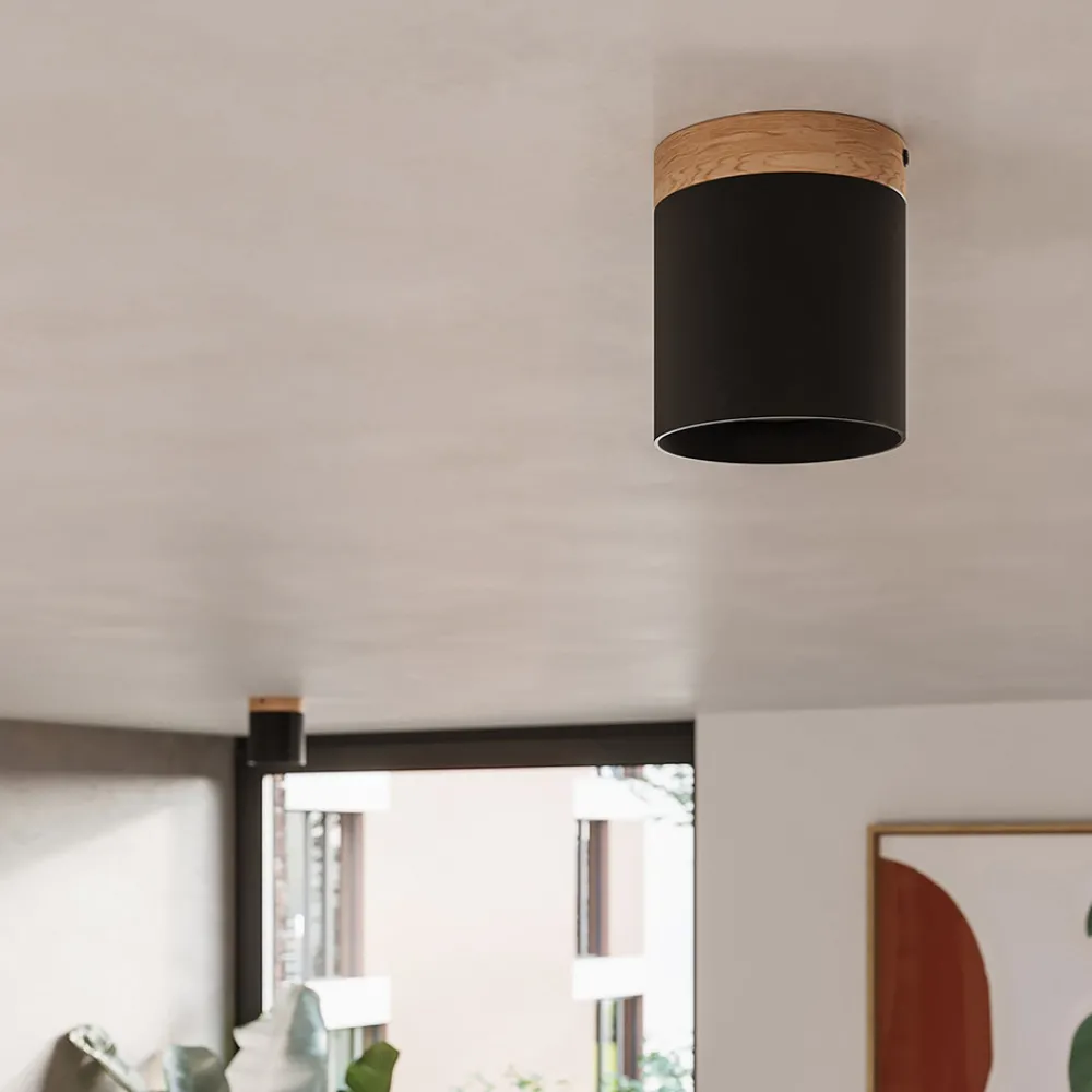 SOLLUX LIGHTING Downlight Rif, svart, Ø 12 cm, tre, aluminium Clearance