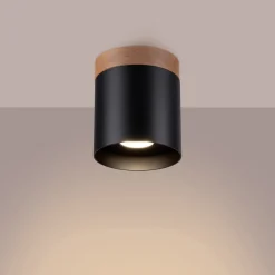 SOLLUX LIGHTING Downlight Rif, svart, Ø 12 cm, tre, aluminium Clearance