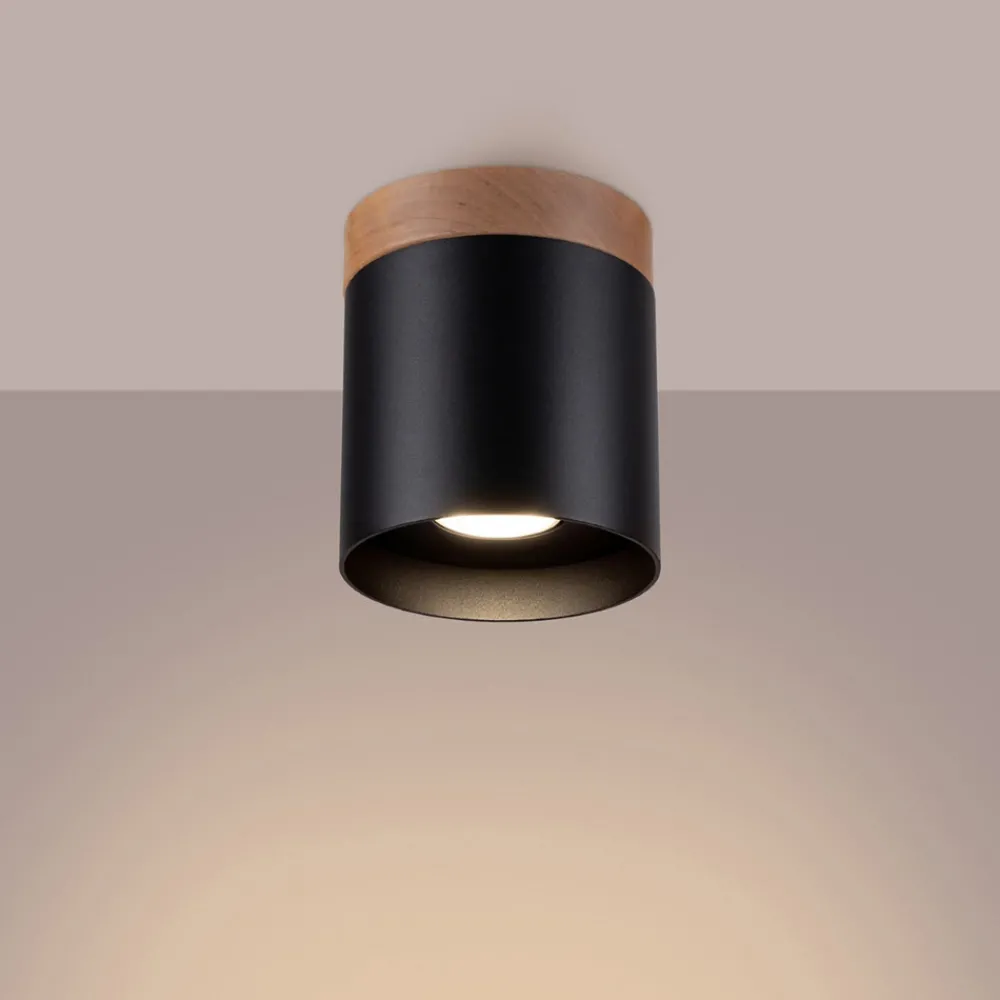 SOLLUX LIGHTING Downlight Rif, svart, Ø 12 cm, tre, aluminium Clearance