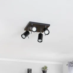 SOLLUX LIGHTING Downlight Round i svart, 4 lyskilder, firkantet