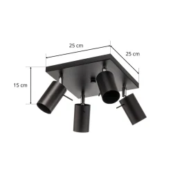 SOLLUX LIGHTING Downlight Round i svart, 4 lyskilder, firkantet