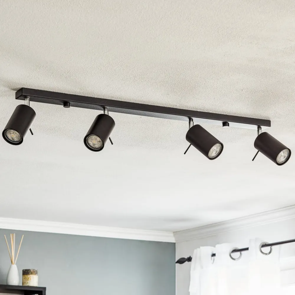 SOLLUX LIGHTING Downlight Round i svart, 4 lyskilder lineære| Spotter I Tak