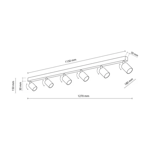 TK Lighting Downlight Top, hvit, 127 cm, 6 lyskilder, metall, GU10 New