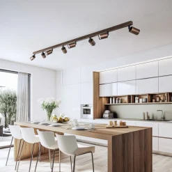 TK Lighting Downlight Top, justerbar, brun, 8 lyskilder, lineær| Spotter I Tak|Taklamper