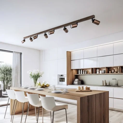 TK Lighting Downlight Top, justerbar, brun, 8 lyskilder, lineær| Spotter I Tak|Taklamper