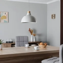 Envostar pendellampe Kaitt, detaljer i tre, Ø 34 cm, beige| Pendellamper