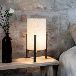 Markslöjd Eruca bordlampe, høyde 39 cm, brun/beige, tre/lin| Bordlamper