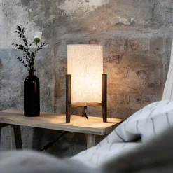 Markslöjd Eruca bordlampe, høyde 39 cm, brun/beige, tre/lin| Bordlamper