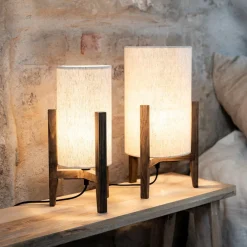 Markslöjd Eruca bordlampe, høyde 39 cm, brun/beige, tre/lin| Bordlamper