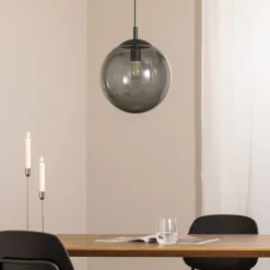 TK Lighting Esme hengelampe, Ø 30 cm, røykgrå, glass, kuppel, E27| Pendellamper