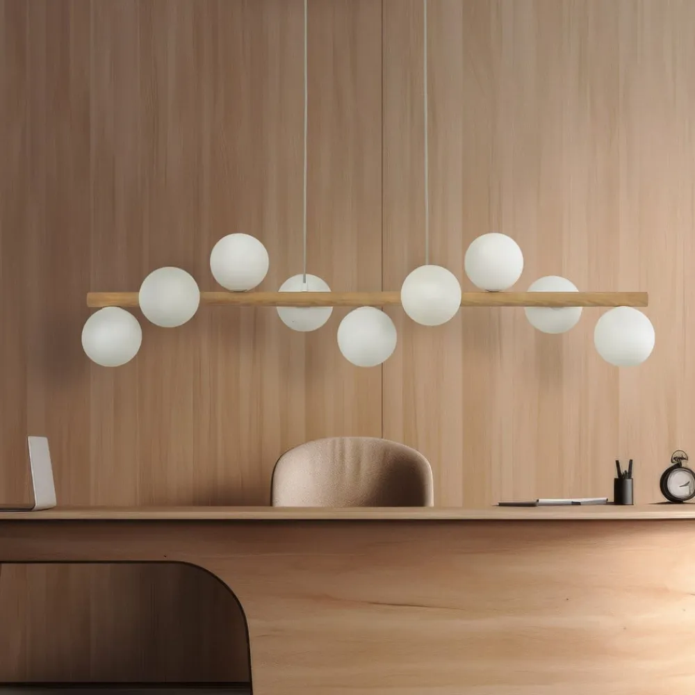 TK Lighting Estera hengelampe, opalglass, tre, 9 lyskilder| Pendellamper