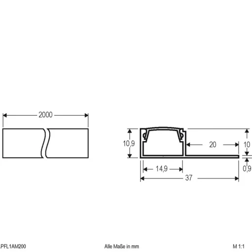 EVN APFL1, alu-fliseprofil ensidig, 200cmx3,7cm Outlet
