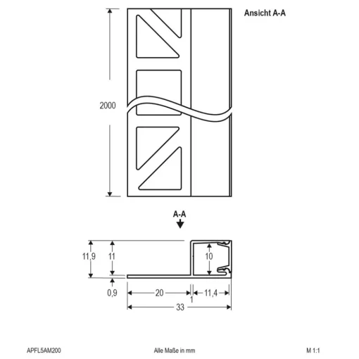 EVN APFL5 fliseprofil side 200cmx3,3cm alu Online