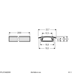 EVN APFLAT3 aluminium-profil, 200cm T-profil, hvit Outlet
