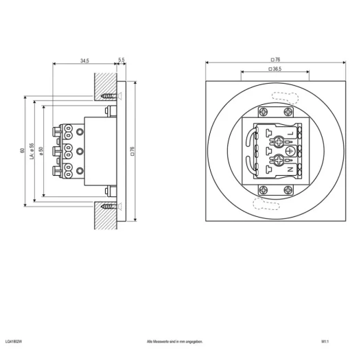 EVN LQ230 LED innfelt vegglampe direkte hvit New