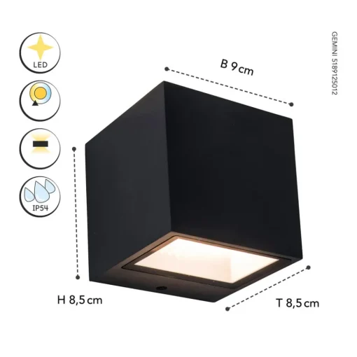 LUTEC Gemini utendørs LED-vegglampe matt svart 8,8cm| Vegglamper Utendørs