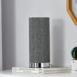 Lindby Grå bordlampe Ronja med kromfot Best