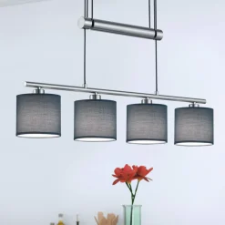 Trio Lighting Grå stoffskjermer - Garda 4 lyskilder hengelampe New
