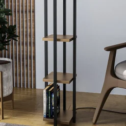 Opviq Gulvlampe 8115, svart/gull/hvit, metall/lerret, høyde 130 cm| Gulvlamper