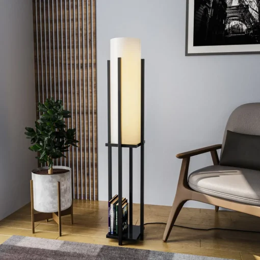 Opviq Gulvlampe 8125, svart/hvit, metall/canvas, høyde 130 cm Sale