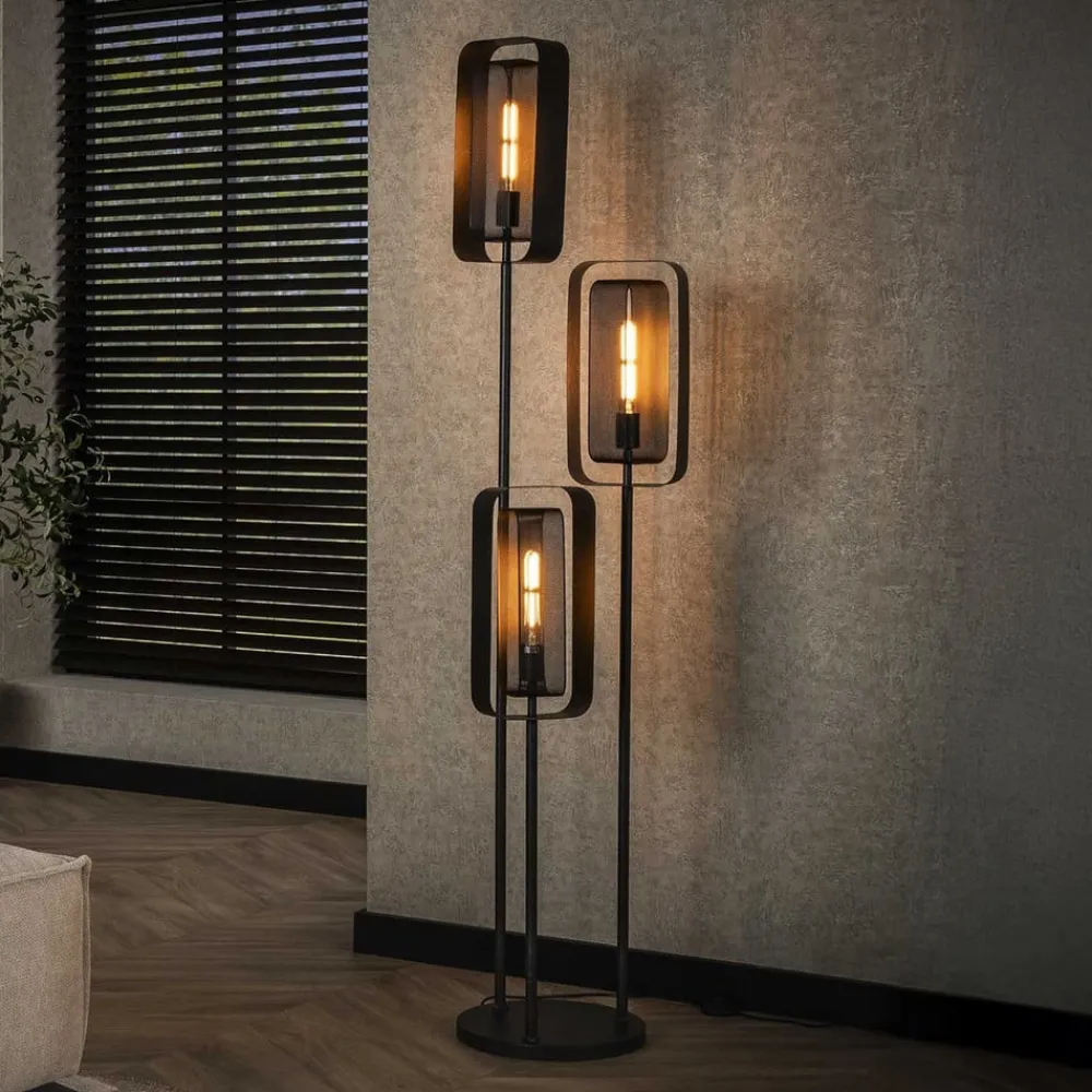 Zijlstra Gulvlampe Alma, 3 lyskilder, svart, metall, svingbar nettingskjerm| Gulvlamper