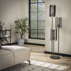 Zijlstra Gulvlampe Alma, 3 lyskilder, svart, metall, svingbar nettingskjerm| Gulvlamper
