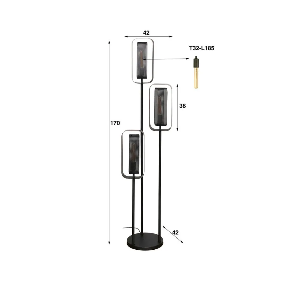 Zijlstra Gulvlampe Alma, 3 lyskilder, svart, metall, svingbar nettingskjerm| Gulvlamper