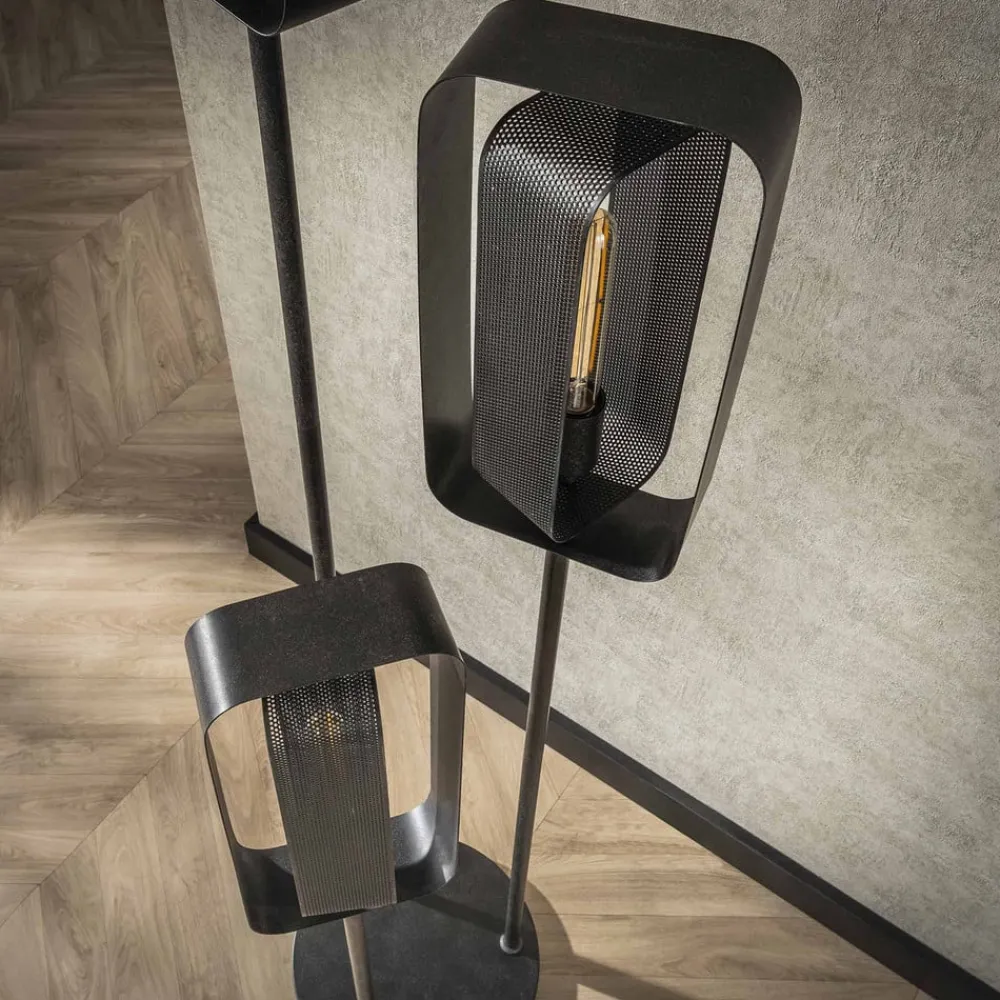 Zijlstra Gulvlampe Alma, 3 lyskilder, svart, metall, svingbar nettingskjerm| Gulvlamper