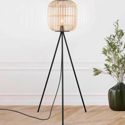 EGLO Gulvlampe Bordesley trebein med treskjerm Discount