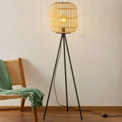 EGLO Gulvlampe Bordesley trebein med treskjerm Discount