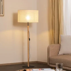 TK Lighting Gulvlampe Deva Nature, tekstil, tre| Gulvlamper