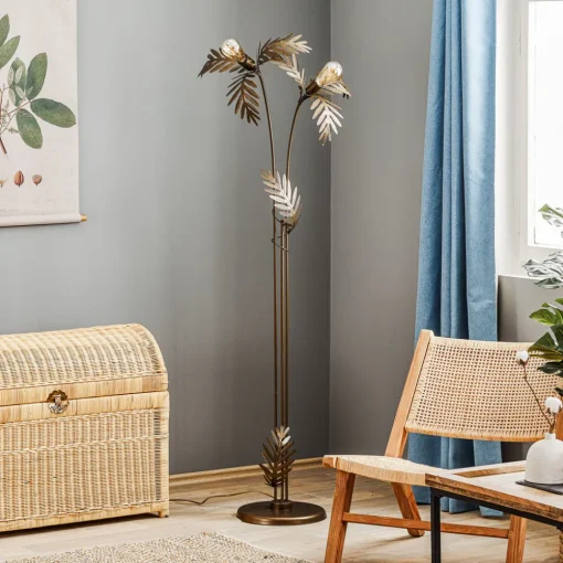 ONLI Gulvlampe Dubai i bladdesign, 2 lyskilder, bronse Online