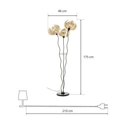 ONLI Gulvlampe Dubai, palmedekor, 3 lyskilder, gull| Gulvlamper
