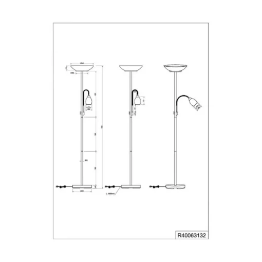 Reality Leuchten Gulvlampe Gerry, svart matt, metall, høyde 180 cm| Gulvlamper