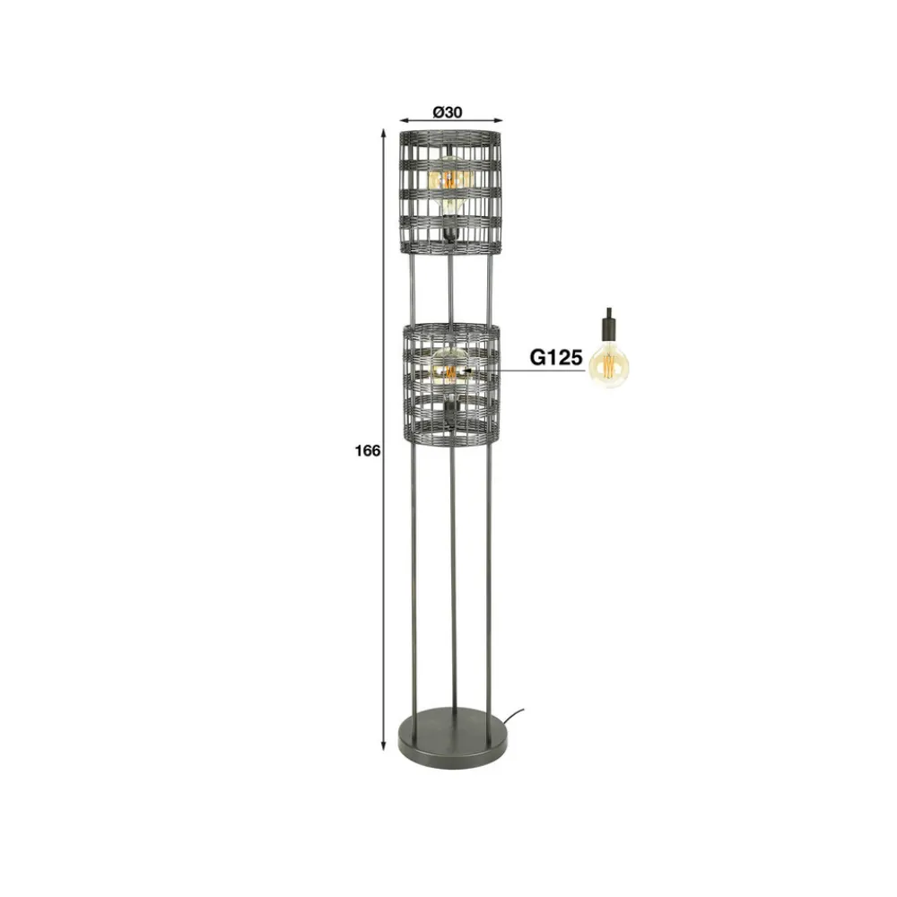 Zijlstra Gulvlampe Graf-Fiesko, svart-nikkel, 2 lyskilder Hot