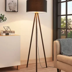 Lindby Gulvlampe i tekstil Majken – mørkegrå/svart| Gulvlamper