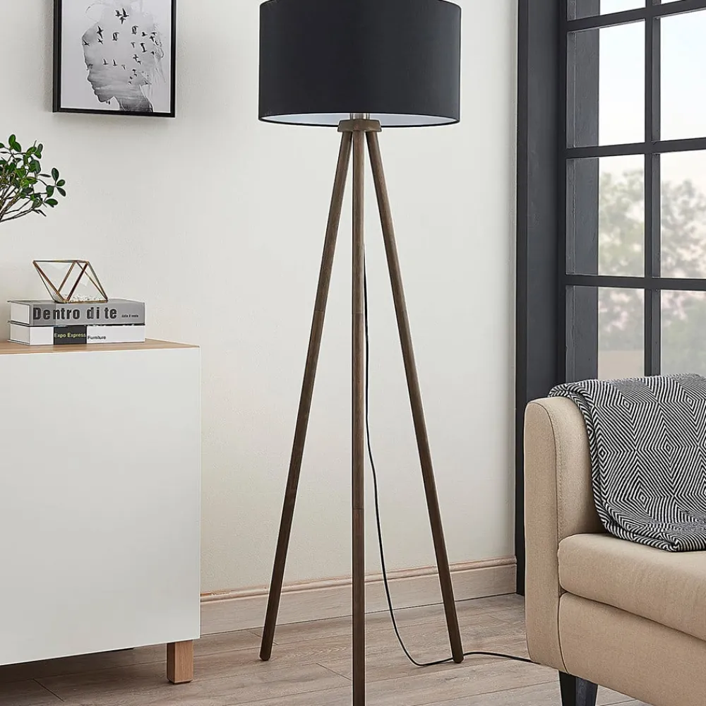 Lindby Gulvlampe i tekstil Majken – mørkegrå/svart| Gulvlamper