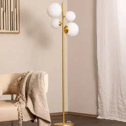 ALDEX Gulvlampe Joel, messing/hvit, 4 lyskilder Discount