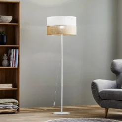 TK Lighting Gulvlampe Linobianco, skjerm i stoff og jute Online