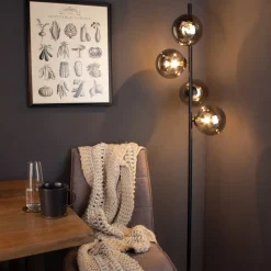 Eco-Light Gulvlampe Neptun med røykglasskuler, svart Outlet